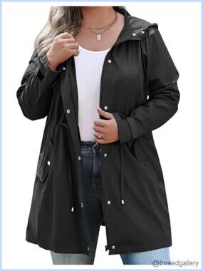 Plus Size Waterproof Rain Jacket Hooded Windbreaker Lightweight Outdoor Coat